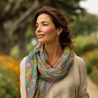 Laurel Burch Lavender Floral Silk Blend Women's Fashion Shawl