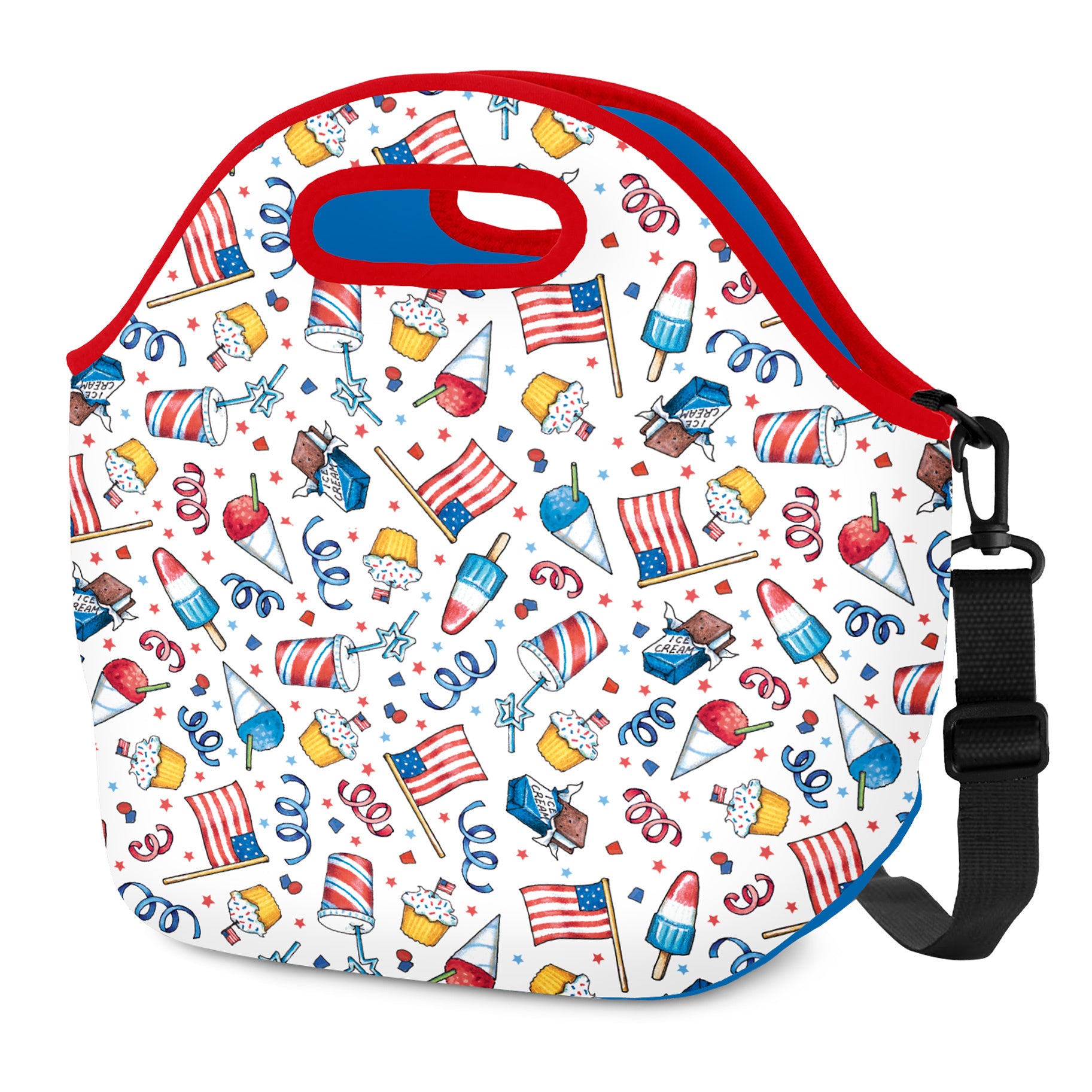 Mary Engelbreit American Birthday Cookout Neoprene Lunch Tote with Handles & Shoulder Strap
