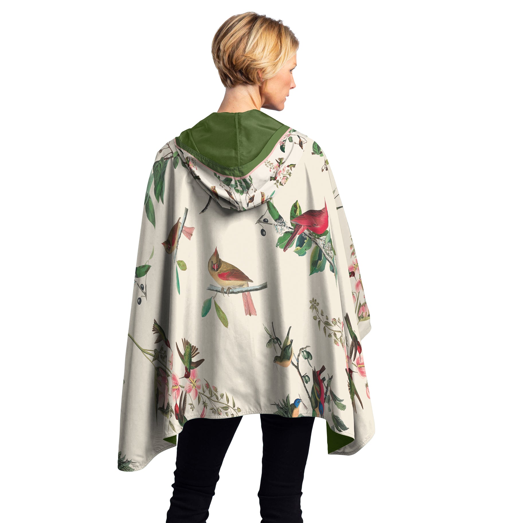 North American Wild Birds Reversible Rain Cape Poncho – Lightweight Hooded Wrap for Women