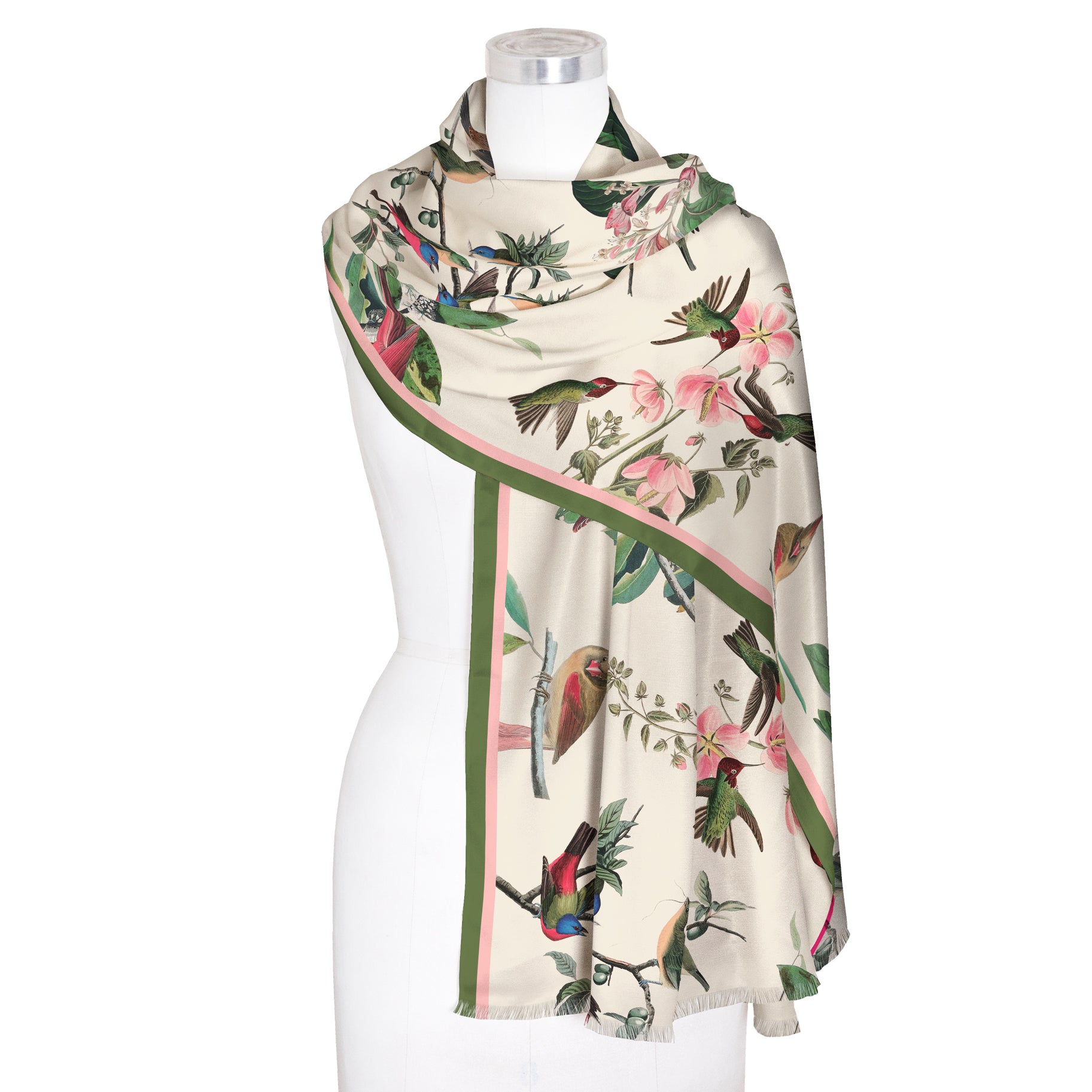 North American Wild Birds Silk-Blend Pashmina Shawl