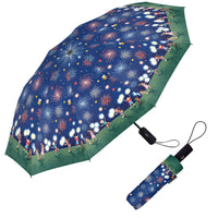 Mary Engelbreit July Sparklers Folding Travel Umbrella - Compact, One-Touch Open & Close