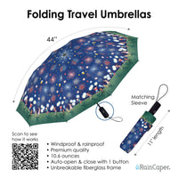Mary Engelbreit July Sparklers Folding Travel Umbrella - Compact, One-Touch Open & Close