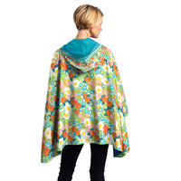 Mary Engelbreit Vintage Calico Reversible Rain Cape - Lightweight Hooded Women's Rain Poncho