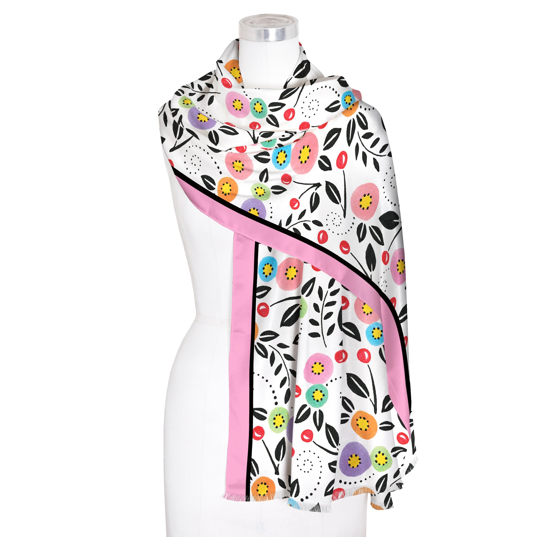 Mary Engelbreit Modern Cherry Toss Silk Blend Shawl - Lightweight & Elegant Wrap