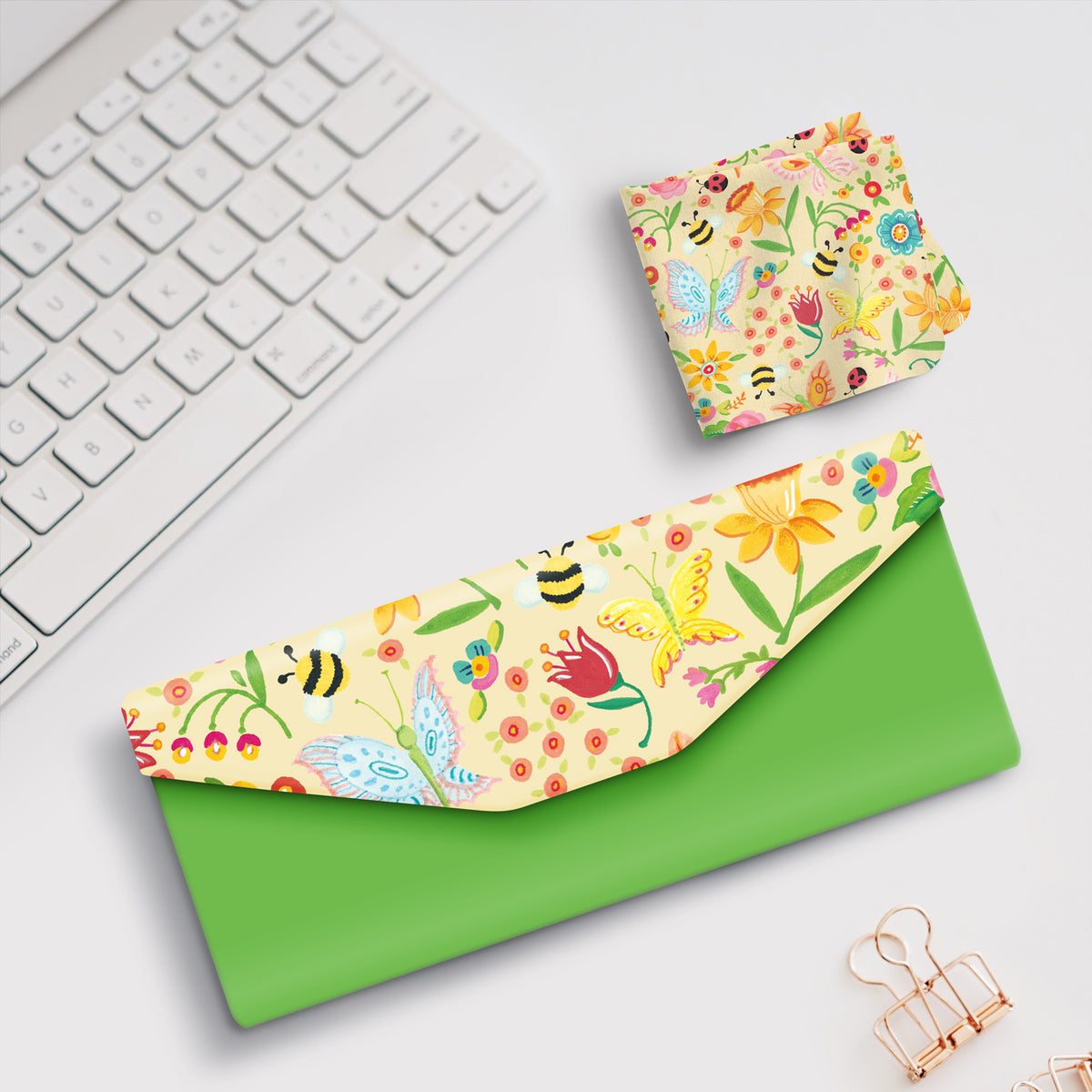 Mary Engelbreit Simple Spring Toss Folding Glasses Case - Magnetic Closure with Microfiber Cloth
