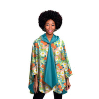 Mary Engelbreit Vintage Calico Reversible Rain Cape - Lightweight Hooded Women's Rain Poncho