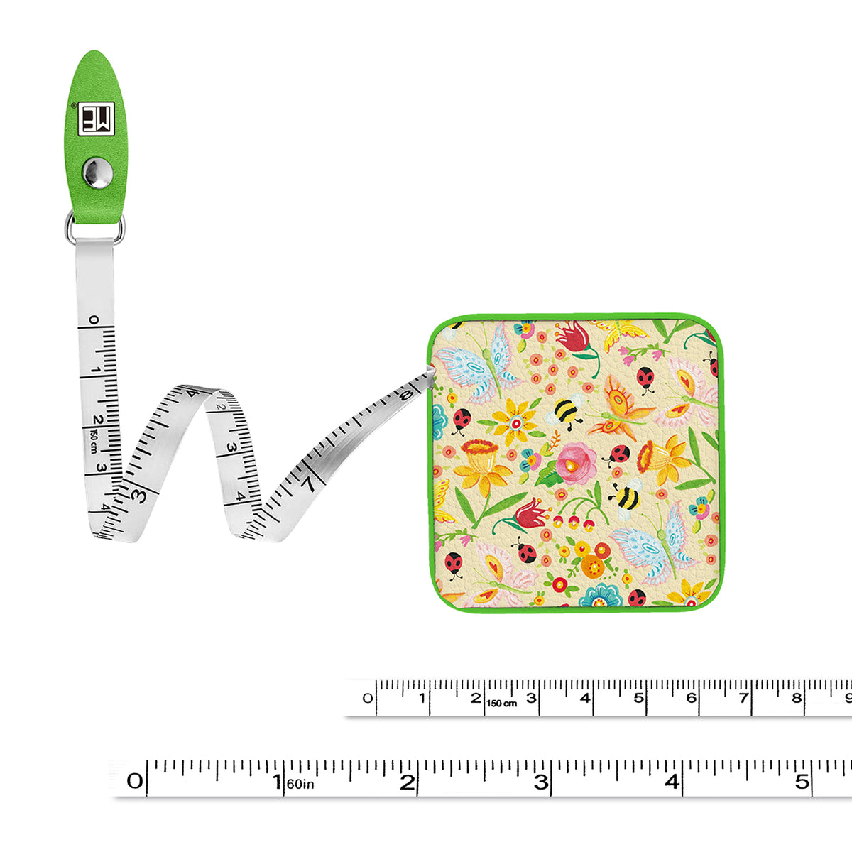 Mary Engelbreit Simple Spring Toss Compact Retractable Tape Measure - Dual-Sided, 60"/150cm