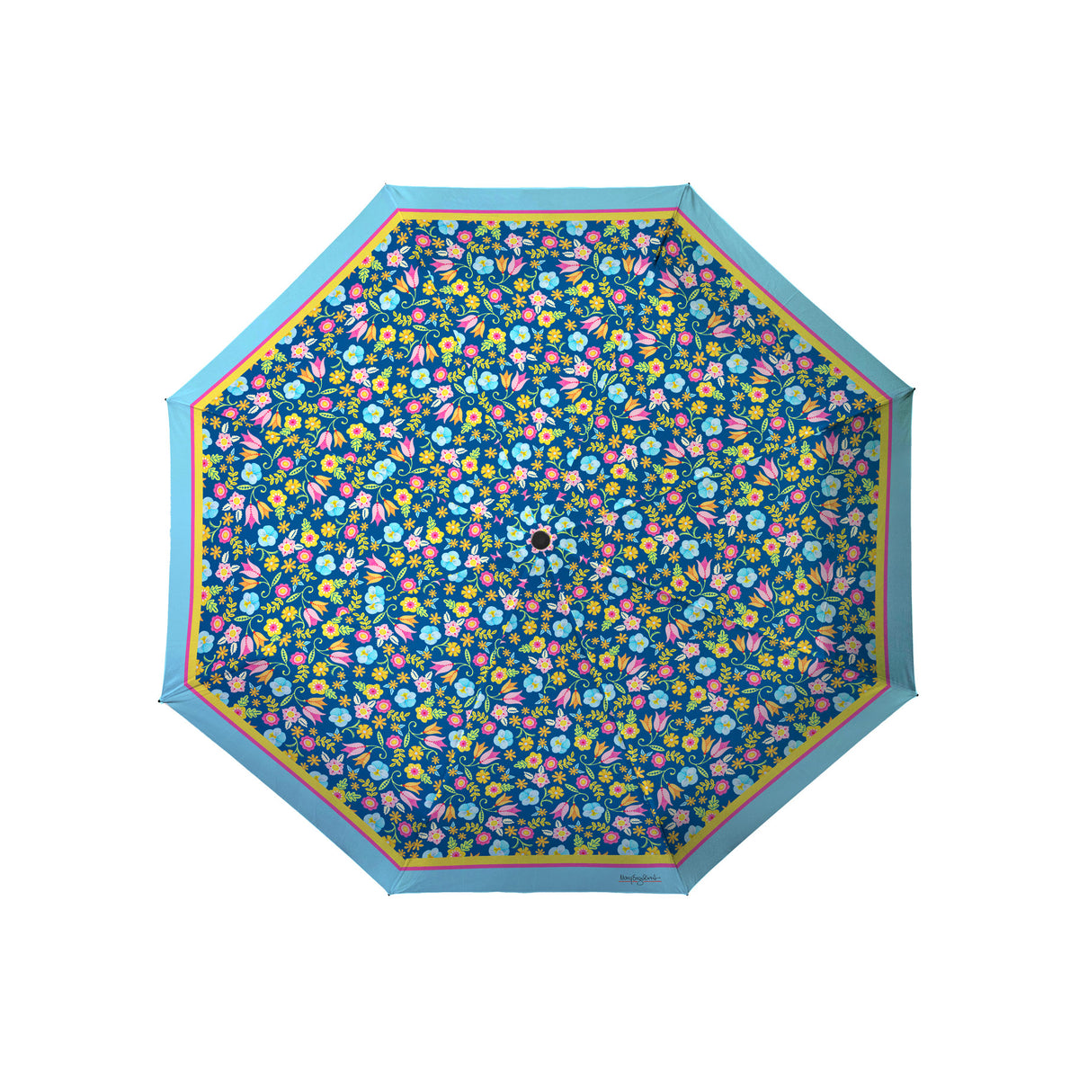 Mary Engelbreit Tropical Flower Toss Folding Travel Umbrella - Compact, One-Touch Open & Close